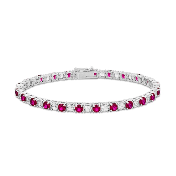 Lab-Created Ruby & White Lab-Created Sapphire Bracelet Sterling Silver 7.5"