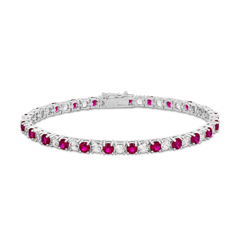 Main Image 1 of Lab-Created Ruby & White Lab-Created Sapphire Bracelet Sterling Silver 7.5&quot;