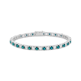 Lab-Created Emerald & White Lab-Created Sapphire Bracelet Sterling Silver 7.5&quot;