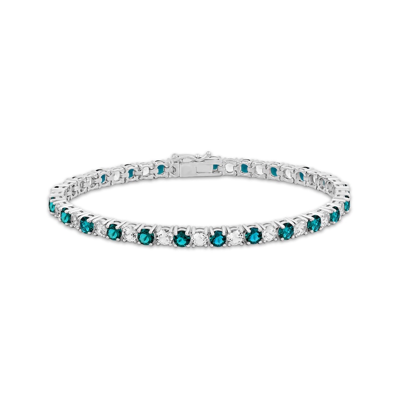 Main Image 1 of Lab-Created Emerald & White Lab-Created Sapphire Bracelet Sterling Silver 7.5&quot;