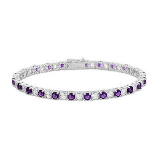 Amethyst & White Lab-Created Sapphire Bracelet Sterling Silver 7.5 ...