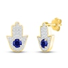 Thumbnail Image 1 of Blue & White Lab-Created Sapphire Hamsa Earrings 10K Yellow Gold