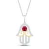 Thumbnail Image 1 of Lab-Created Ruby & White Lab-Created Sapphire Hamsa Necklace Sterling Silver & 10K Yellow Gold 18&quot;