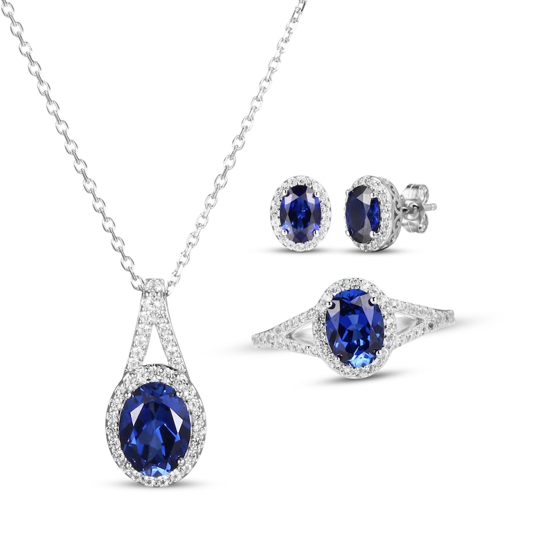 Main Image 1 of Blue & White Lab-Created Sapphire Boxed Set Sterling Silver - Size 7