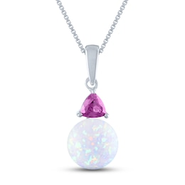 Lab-Created Opal & Pink Lab-Created Sapphire Necklace Sterling Silver 18&quot;