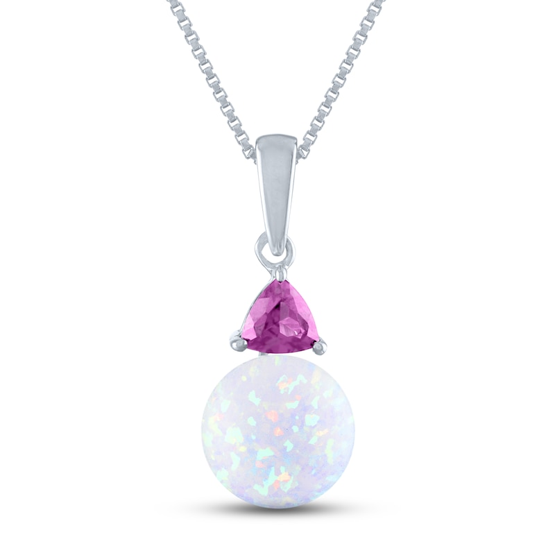 Main Image 1 of Lab-Created Opal & Pink Lab-Created Sapphire Necklace Sterling Silver 18&quot;