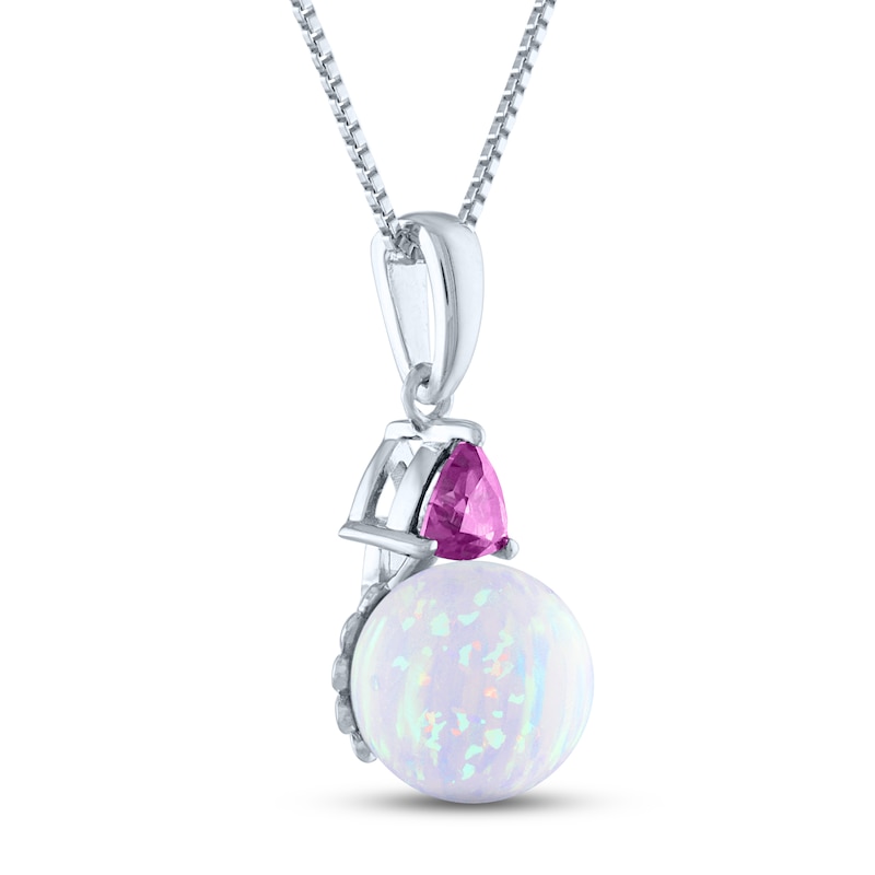 Main Image 2 of Lab-Created Opal & Pink Lab-Created Sapphire Necklace Sterling Silver 18&quot;