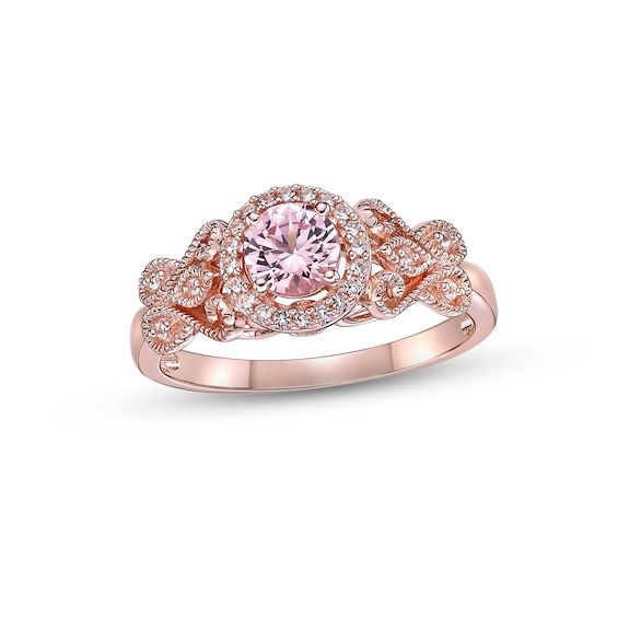 Peach & White Lab-Created Sapphire Ring 10K Rose Gold
