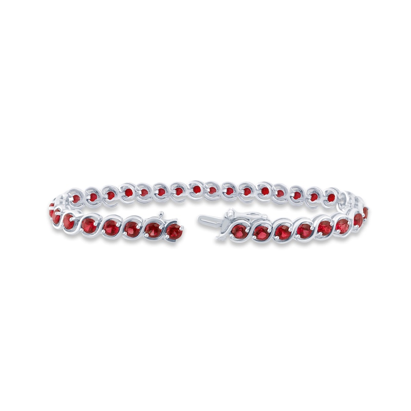 Main Image 1 of Lab-Created Ruby Bracelet Sterling Silver 7.25&quot;