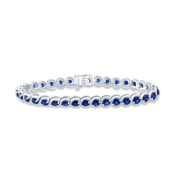 Blue Lab-Created Sapphire Bracelet Sterling Silver 7.25"