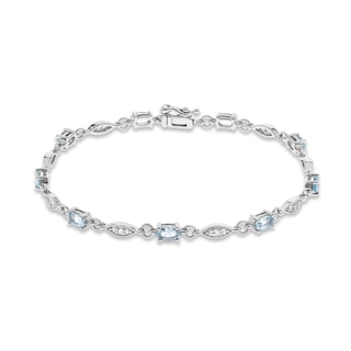 Aquamarine & White Lab-Created Sapphire Bracelet Sterling Silver 7.25 ...