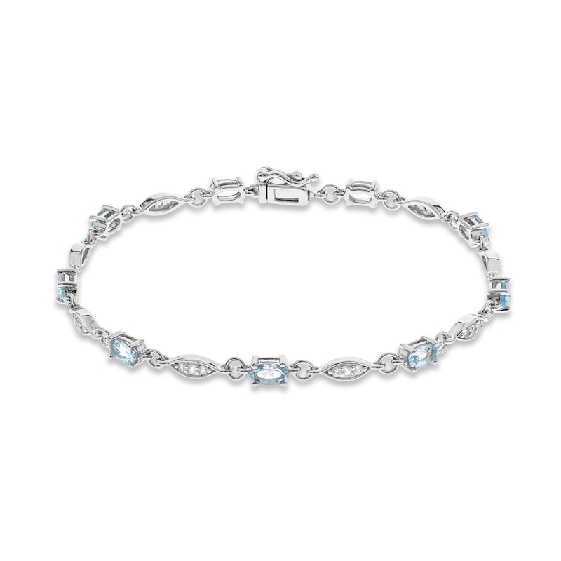 Aquamarine & White Lab-Created Sapphire Bracelet Sterling Silver 7.25"