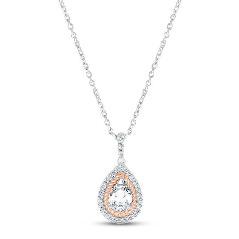 Main Image 1 of White Lab-Created Sapphire Necklace Sterling Silver & 10K Rose Gold 18&quot;