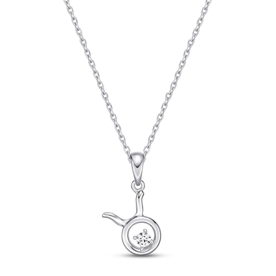 White Lab-Created Sapphire Taurus Zodiac Necklace Sterling Silver 18"