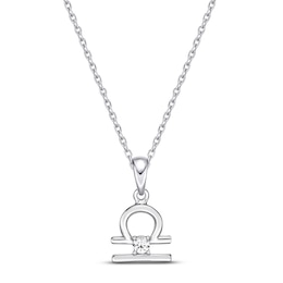 White Lab-Created Sapphire Libra Zodiac Necklace Sterling Silver 18&quot;