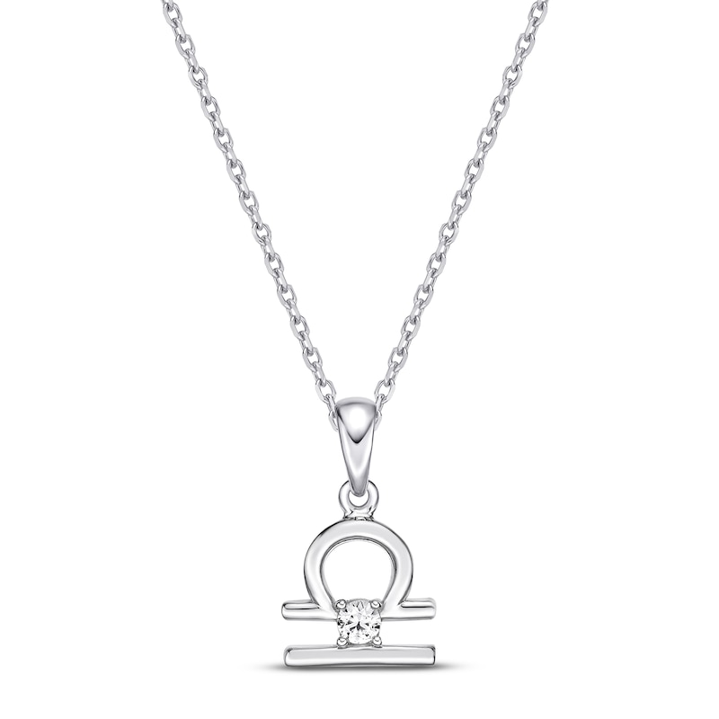 Main Image 1 of White Lab-Created Sapphire Libra Zodiac Necklace Sterling Silver 18&quot;