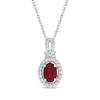 Thumbnail Image 1 of Oval-Cut Lab-Created Ruby & White Lab-Created Sapphire Halo Necklace Sterling Silver 18&quot;