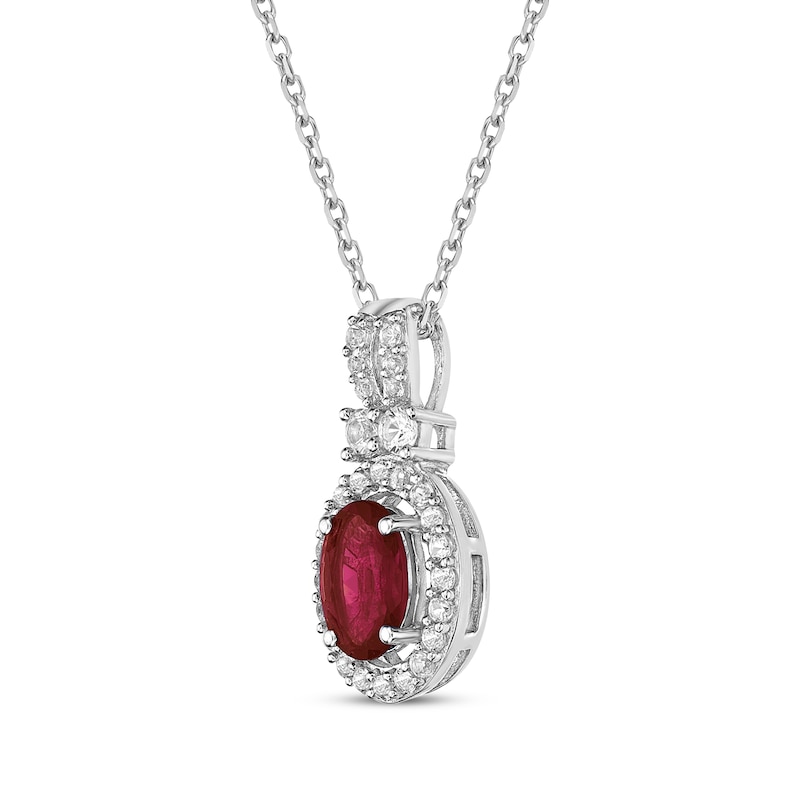 Main Image 2 of Oval-Cut Lab-Created Ruby & White Lab-Created Sapphire Halo Necklace Sterling Silver 18&quot;