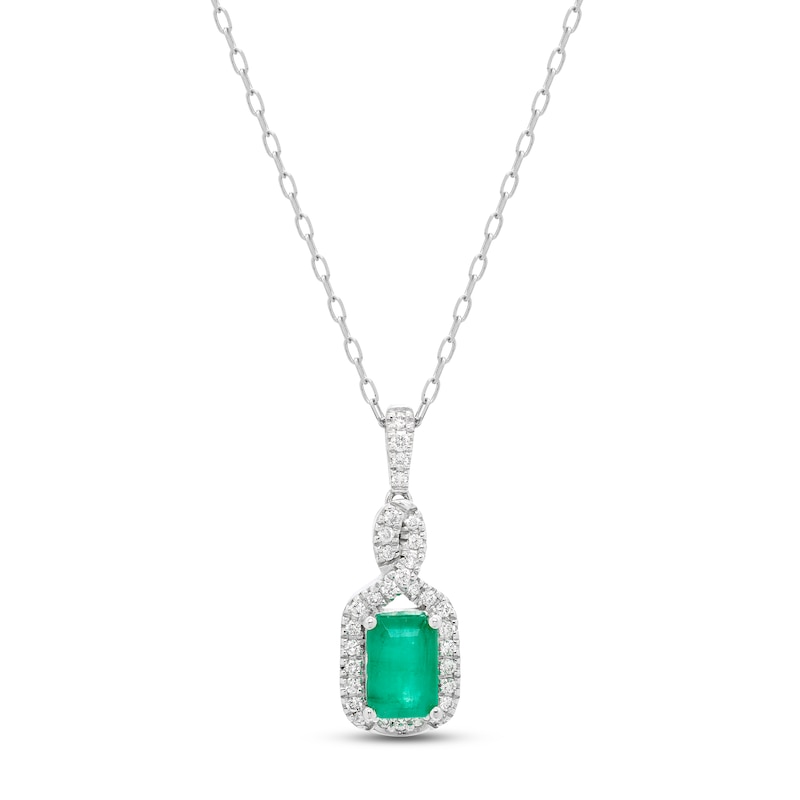 Main Image 1 of Emerald & Diamond Necklace 1/10 ct tw 10K White Gold 18&quot;