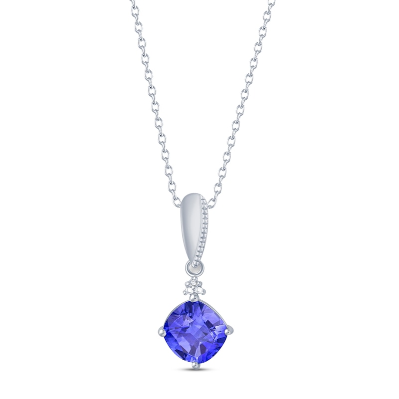 Main Image 1 of Blue Lab-Created Sapphire & Diamond Necklace Sterling Silver 18&quot;