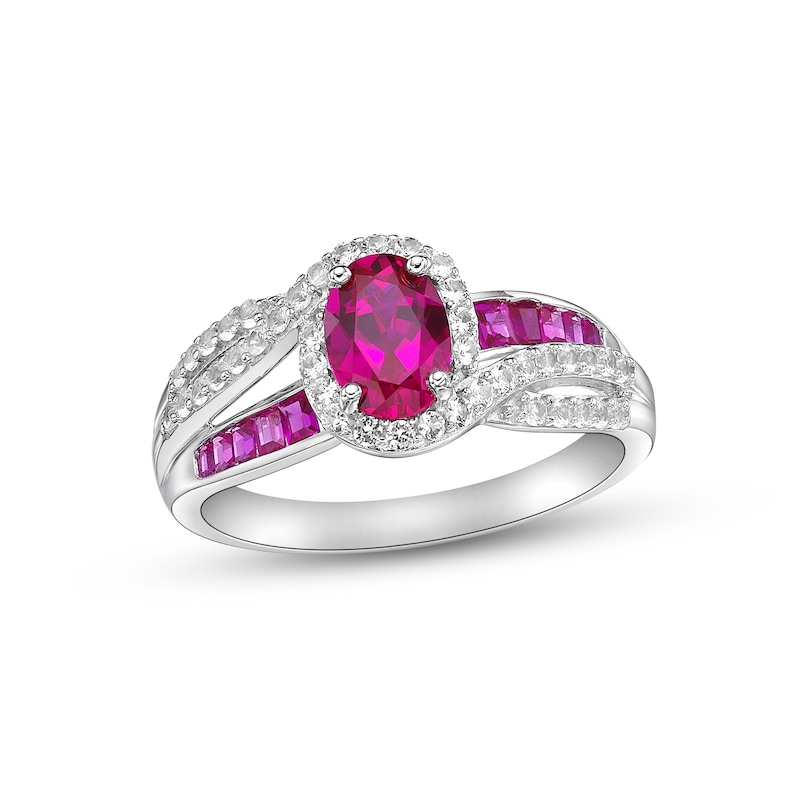 Main Image 1 of Lab-Created Ruby & White Lab-Created Sapphire Ring Sterling Silver