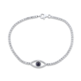 White & Blue Lab-Created Sapphire Evil Eye Bracelet Sterling Silver 7.5&quot;