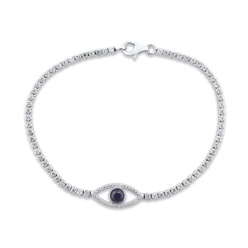 White & Blue Lab-Created Sapphire Evil Eye Bracelet Sterling Silver 7.5"