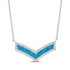 Thumbnail Image 1 of Blue-Green Lab-Created Opal Inlay & White Lab-Created Sapphire Chevron Necklace Sterling Silver 18&quot;