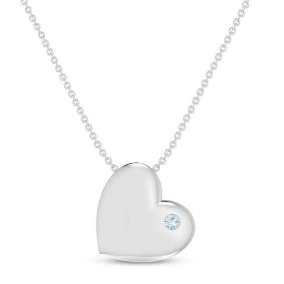 Aquamarine Heart Necklace Sterling Silver 18"