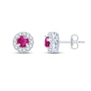 Thumbnail Image 1 of Lab-Created Ruby & White Lab-Created Sapphire Halo Earrings Sterling Silver