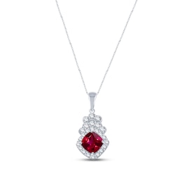 Lab-Created Ruby & White Lab-Created Sapphire Necklace Sterling Silver 18&quot;