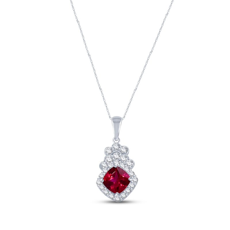 Main Image 1 of Lab-Created Ruby & White Lab-Created Sapphire Necklace Sterling Silver 18&quot;