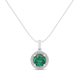 Lab-Created Emerald & White Lab-Created Sapphire Necklace Sterling Silver 18&quot;