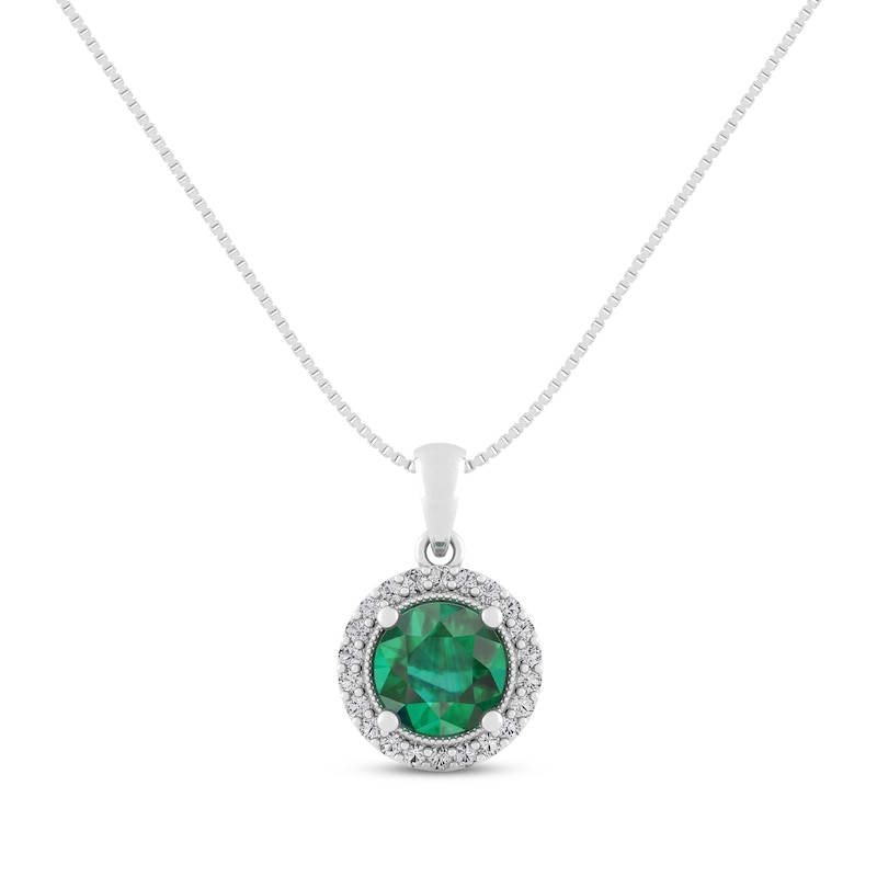 Lab-Created Emerald & White Lab-Created Sapphire Necklace Sterling ...