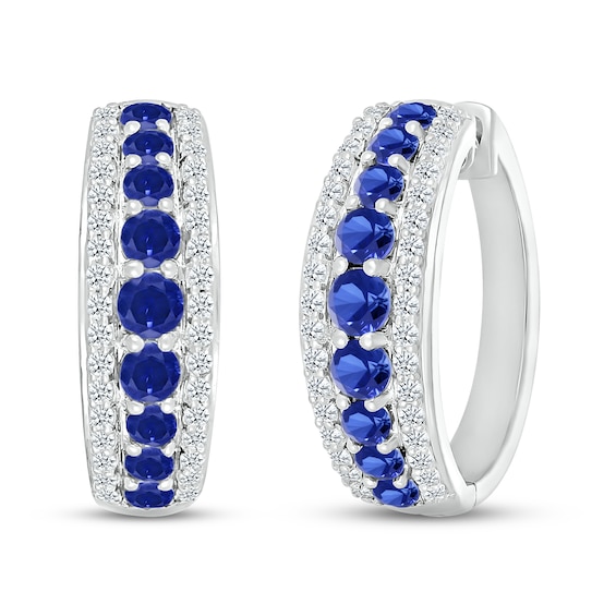 Blue & White Lab-Created Sapphire Hoop Earrings Sterling Silver