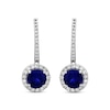 Thumbnail Image 2 of Blue & White Lab-Created Sapphire Dangle Hoop Earrings Sterling Silver