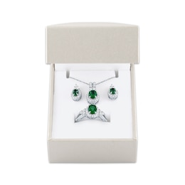 Lab-Created Emerald & White Lab-Created Sapphire Gift Set Sterling Silver - Size 7