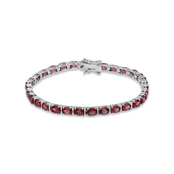 Garnet Line Bracelet Sterling Silver 7.5"