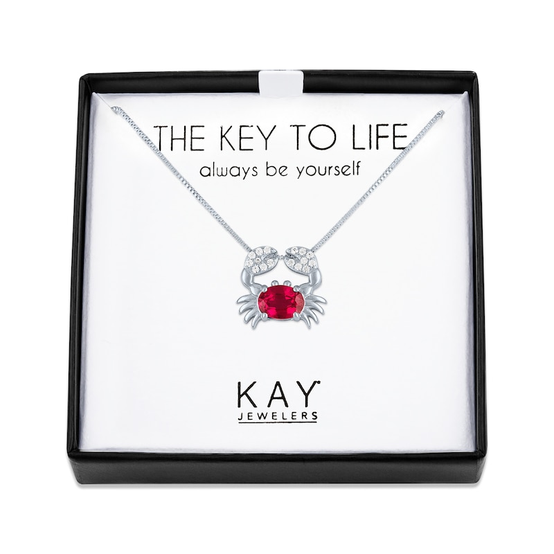 Main Image 1 of Oval-Cut Lab-Created Ruby & White Lab-Created Sapphire Crab Necklace Sterling Silver 18&quot;