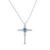 Thumbnail Image 0 of Swiss Blue Topaz & White Lab-Created Sapphire Cross Necklace Sterling Silver 18"