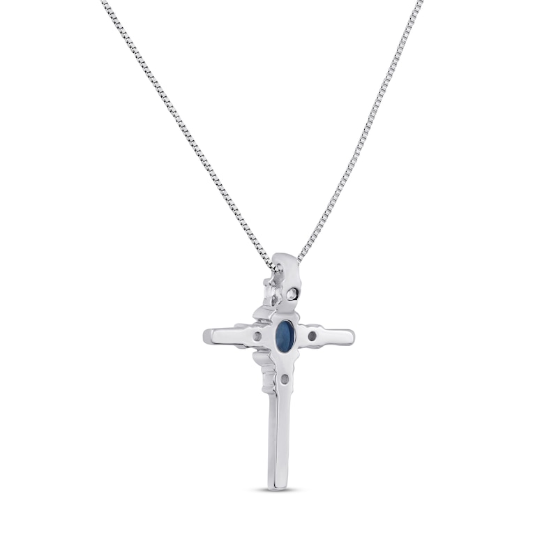 Swiss Blue Topaz & White Lab-Created Sapphire Cross Necklace Sterling Silver 18"