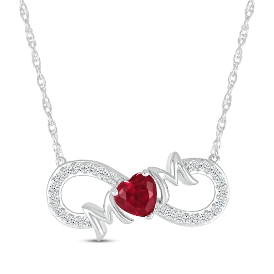 Lab-Created Ruby & White Lab-Created Sapphire "Mom" Infinity Necklace Sterling Silver 18"