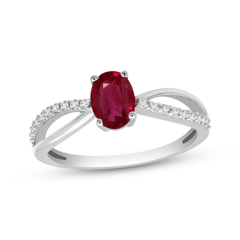 Main Image 1 of Oval-Cut Lab-Created Ruby & White Topaz Ring Sterling Silver