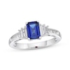 Thumbnail Image 1 of Emerald-Cut Blue & Baguette-Cut White Lab-Created Sapphire Ring 10K White Gold