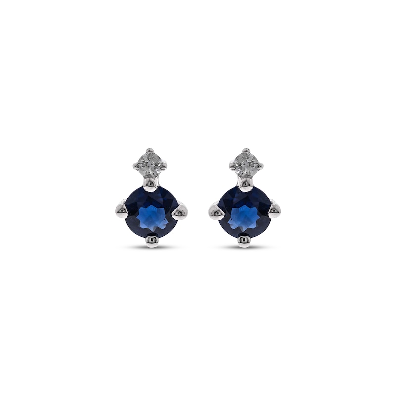 Main Image 2 of Round Blue Sapphire & Diamond Stud Earrings 1/20 ct tw 10K White Gold