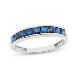 Square-Cut Blue Sapphire Ring 10K White Gold