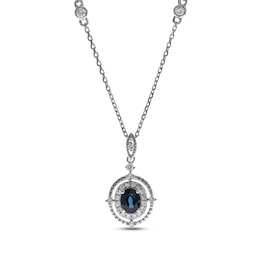 Oval-Cut Blue Sapphire & Diamond Necklace 1/5 ct tw 10K White Gold 18”