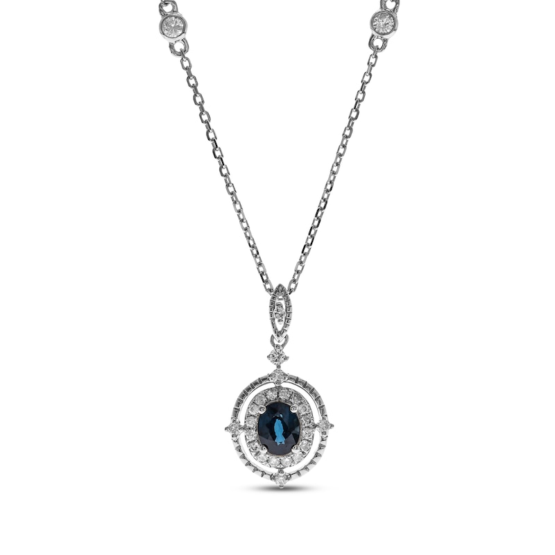 Main Image 1 of Oval-Cut Blue Sapphire & Diamond Necklace 1/5 ct tw 10K White Gold 18”