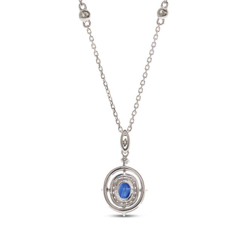 Main Image 2 of Oval-Cut Blue Sapphire & Diamond Necklace 1/5 ct tw 10K White Gold 18”