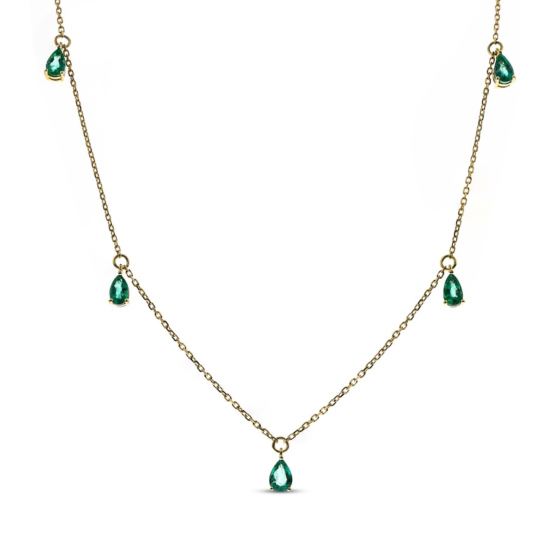 Main Image 1 of Pear-Shaped Emerald Dangle Station Necklace 10K Yellow Gold 18&quot;